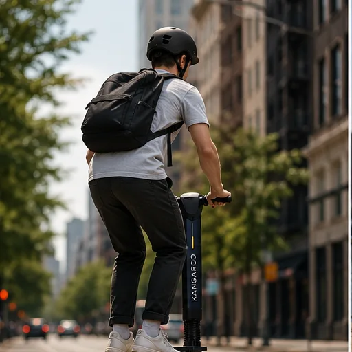 A commuter on a Kangaroo in a protected bike lane